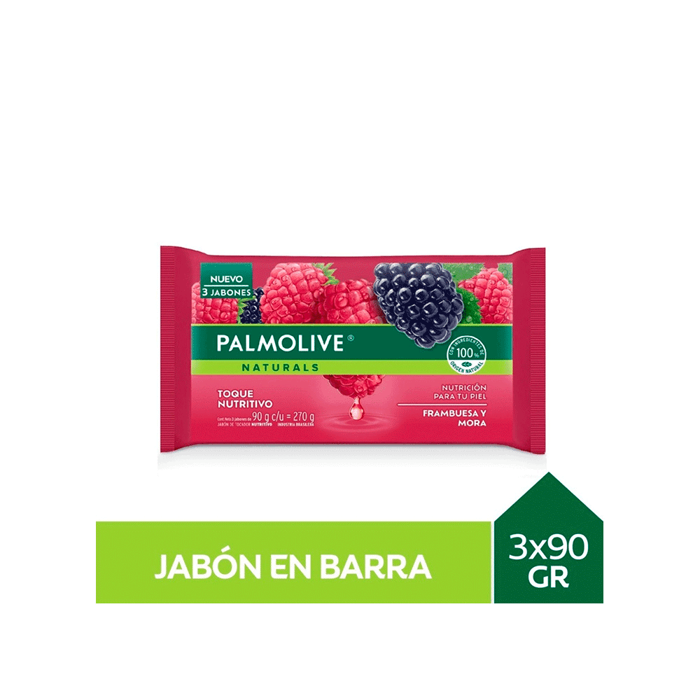 Palmolive Jabón Naturals Frambuesa y Mora X3