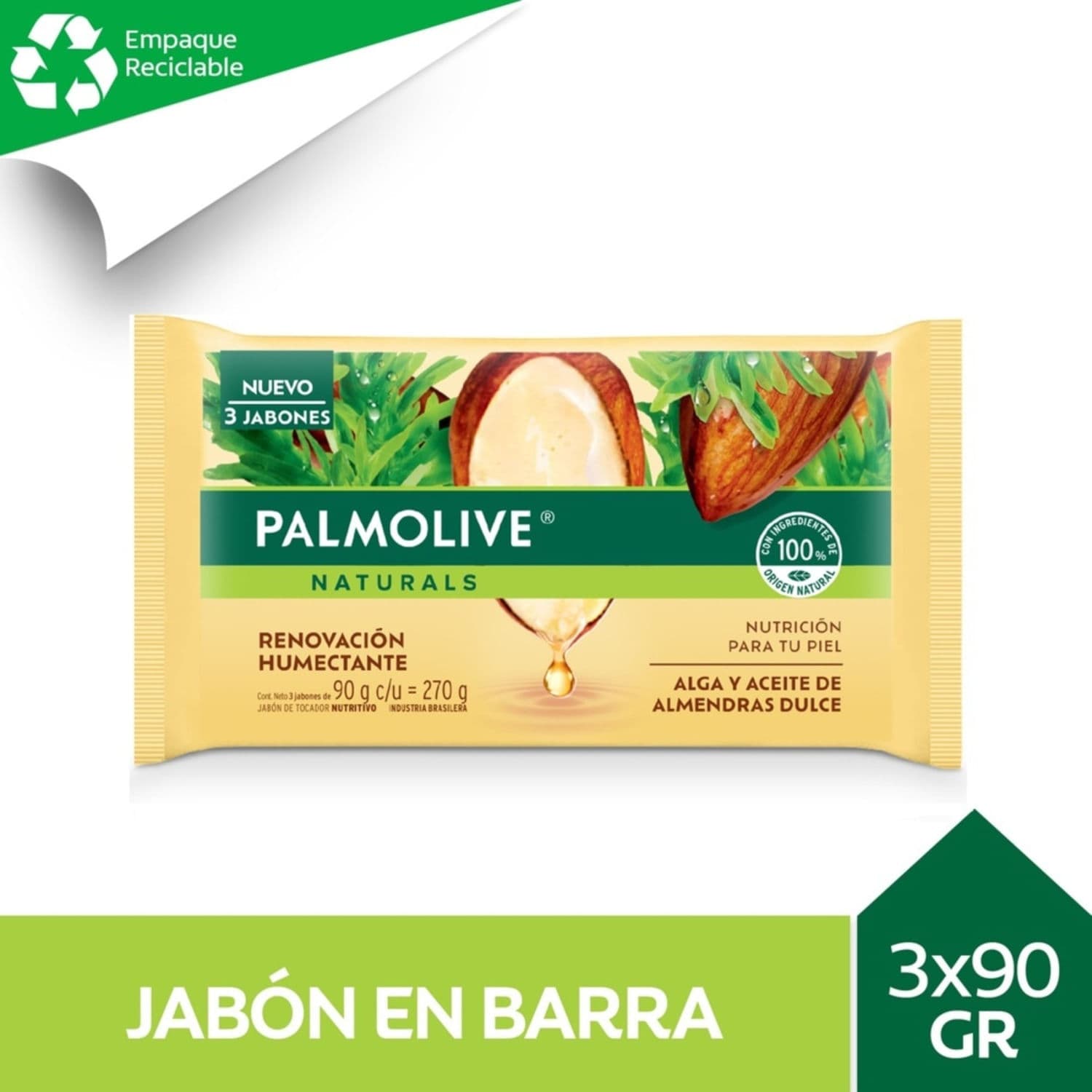 Palmolive Jabón Naturals Alga y Almendras X3