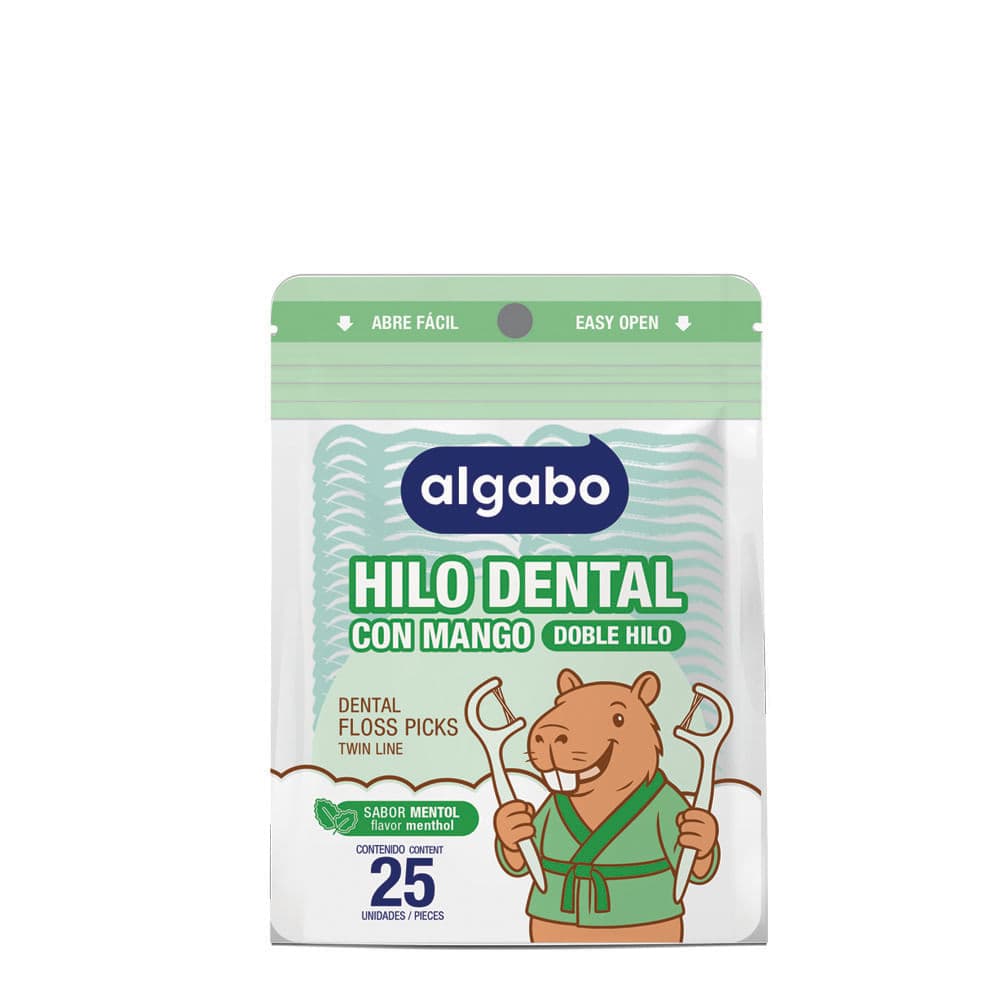 Algabo Hilo Dental con Mango Mentol · 25 m