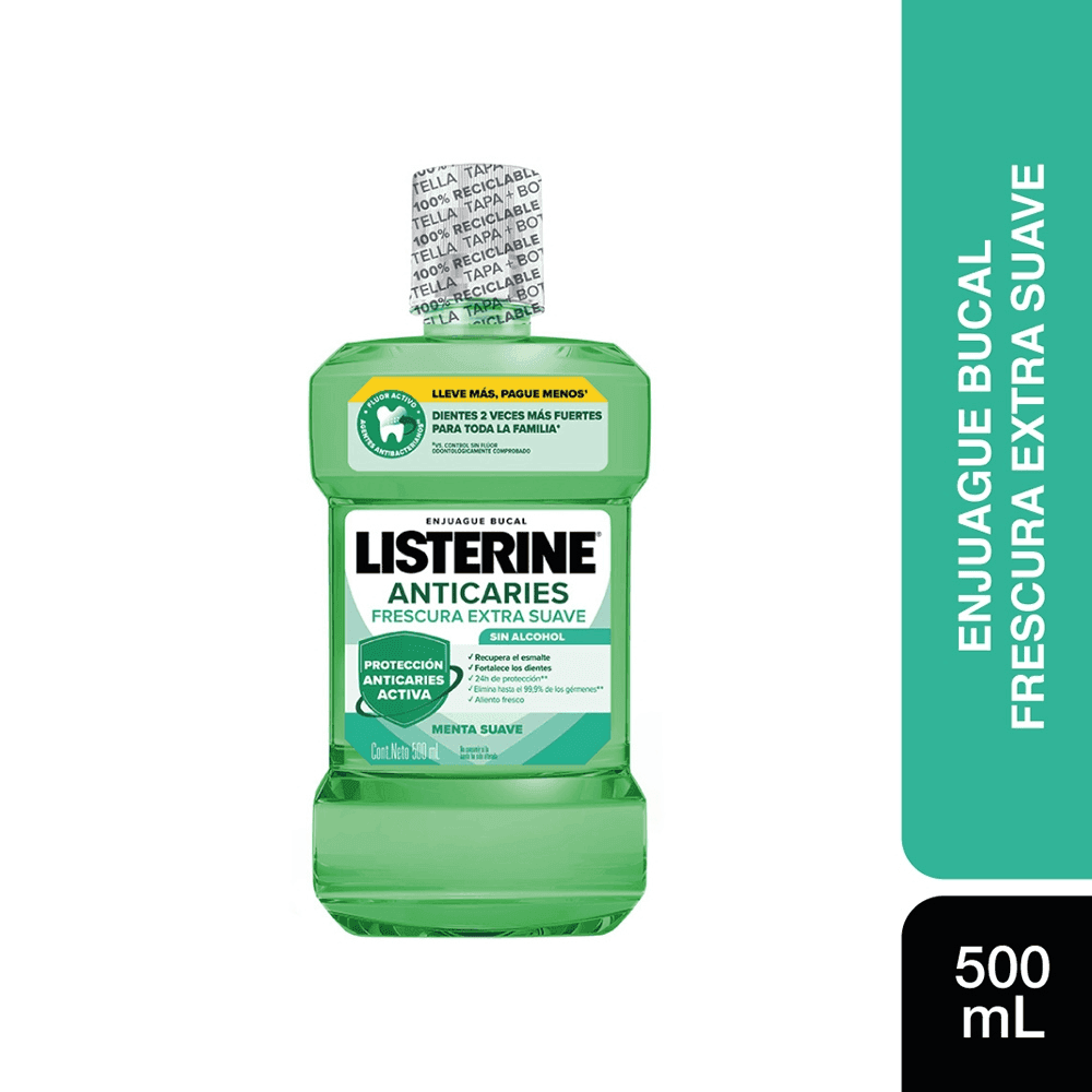 Listerine Anticaries Frescura Suave Sin Alcohol Enjuague Bucal