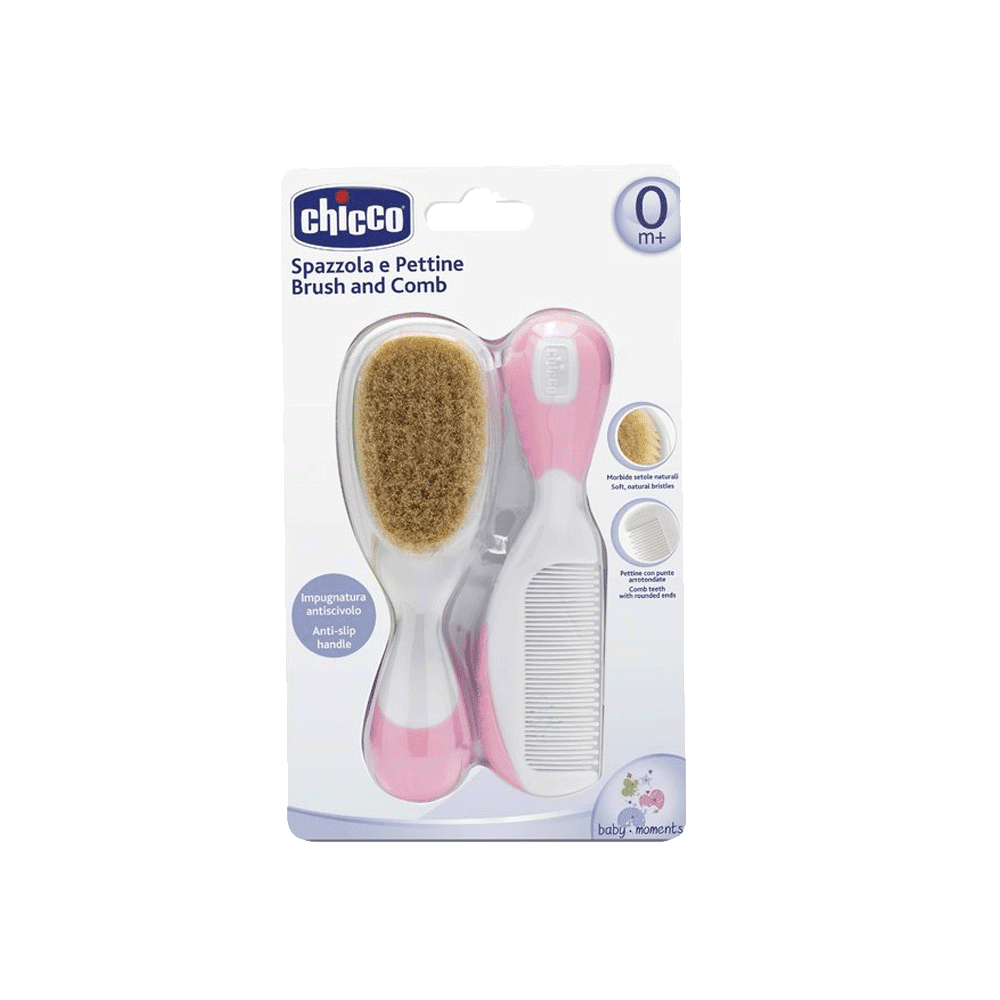 Chicco Cepillo y Peine Cerda Nat Rosa